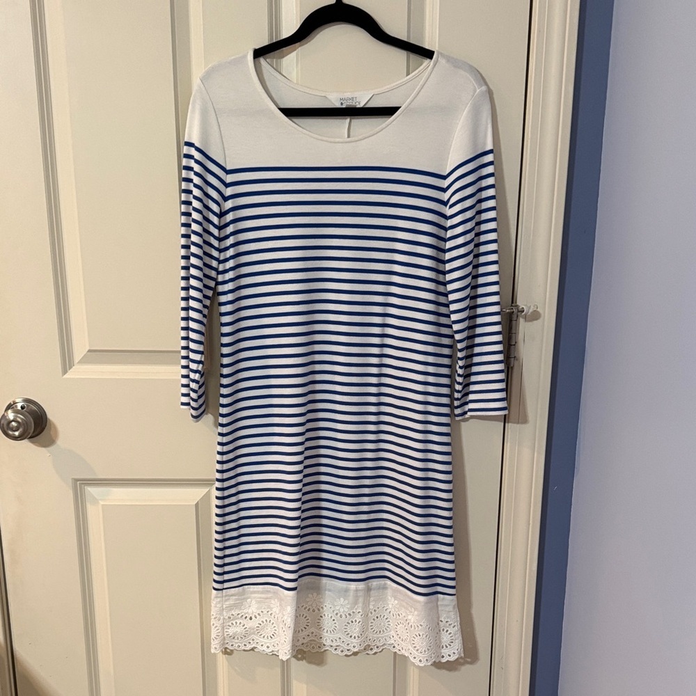 Market & Spruce Navy and White Striped Long Sleeve Dress
